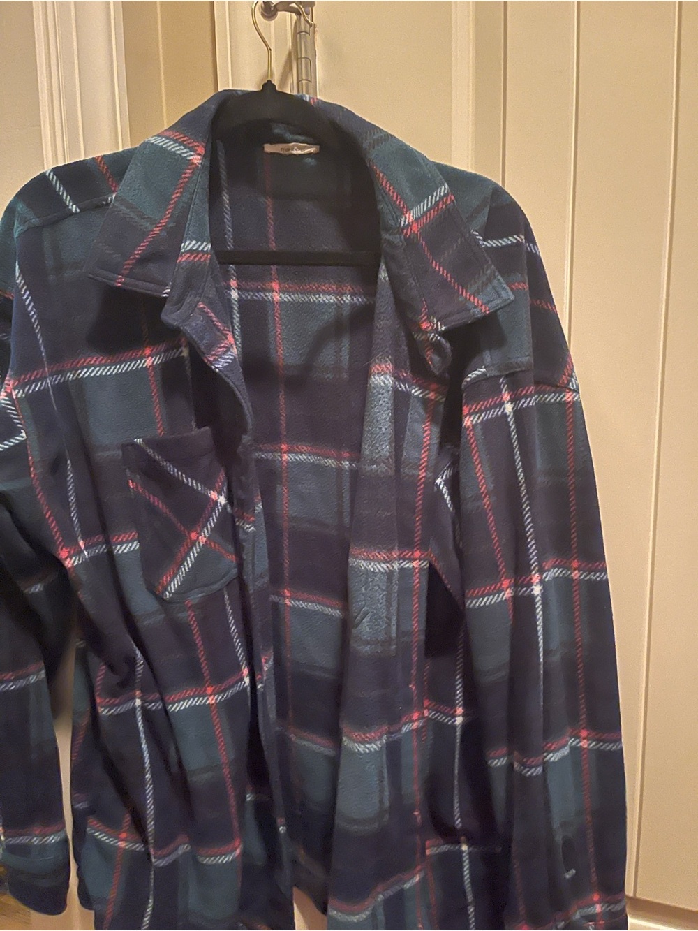 Unisex Navy Plaid Flannel Shacket - Classic Button-Up